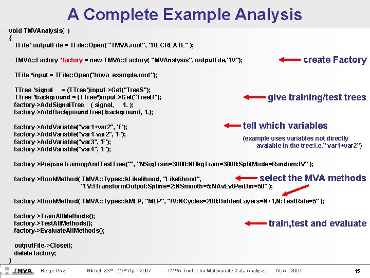 A Complete Example Analysis void TMVAnalysis( ) { TFile* output. File = TFile: :
