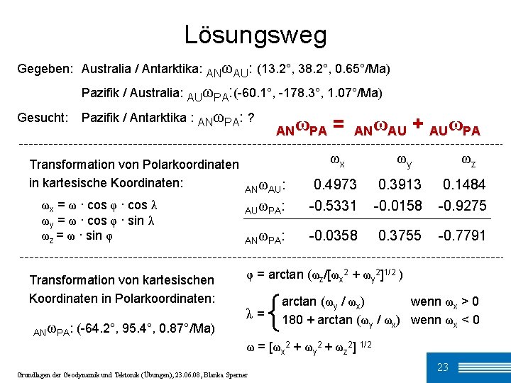 Lösungsweg Gegeben: Australia / Antarktika: ANωAU: (13. 2°, 38. 2°, 0. 65°/Ma) Pazifik /