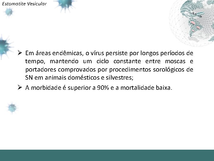 Estomatite Vesicular Ø Em áreas endêmicas, o vírus persiste por longos períodos de tempo,