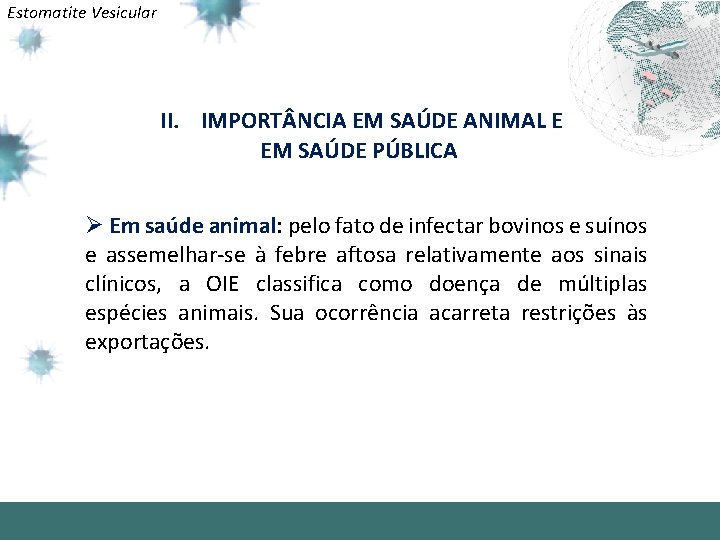 Estomatite Vesicular II. IMPORT NCIA EM SAÚDE ANIMAL E EM SAÚDE PÚBLICA Ø Em