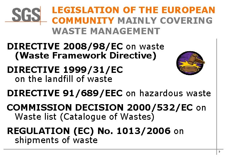 LEGISLATION OF THE EUROPEAN COMMUNITY MAINLY COVERING WASTE MANAGEMENT DIRECTIVE 2008/98/EC on waste (Waste