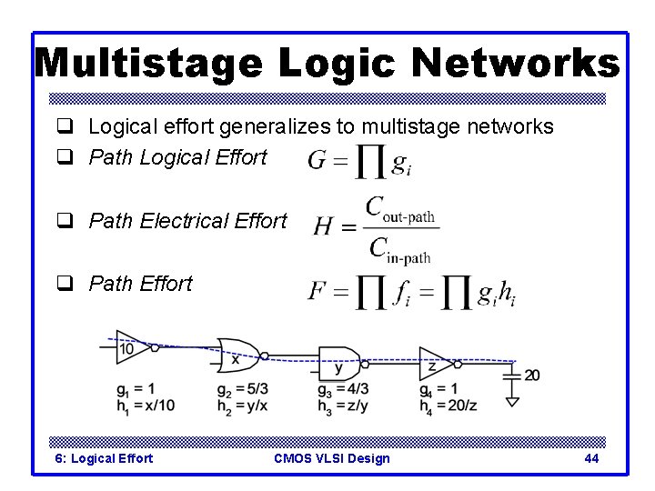 Multistage Logic Networks q Logical effort generalizes to multistage networks q Path Logical Effort