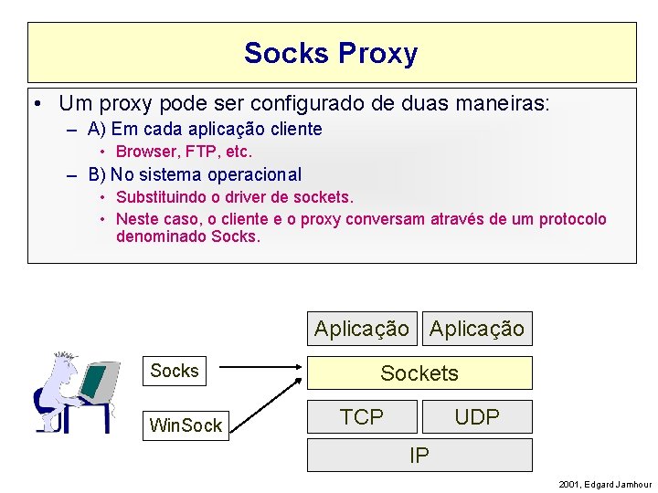 Socks Proxy • Um proxy pode ser configurado de duas maneiras: – A) Em