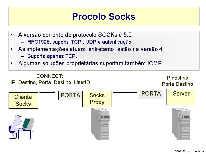Procolo Socks • A versão corrente do protocolo SOCKs é 5. 0 – RFC