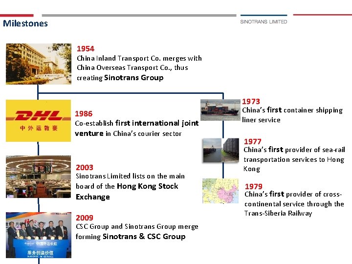 Milestones 1954 China Inland Transport Co. merges with China Overseas Transport Co. , thus