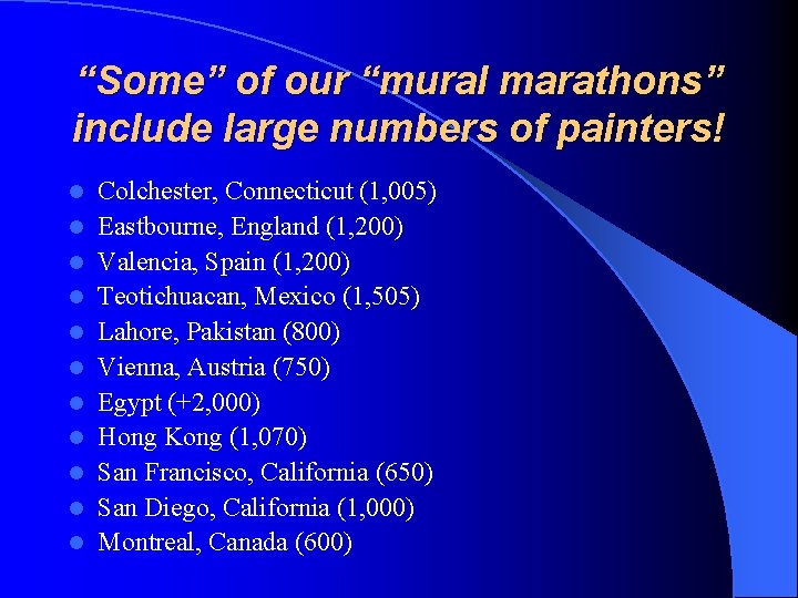“Some” of our “mural marathons” include large numbers of painters! l l l Colchester,