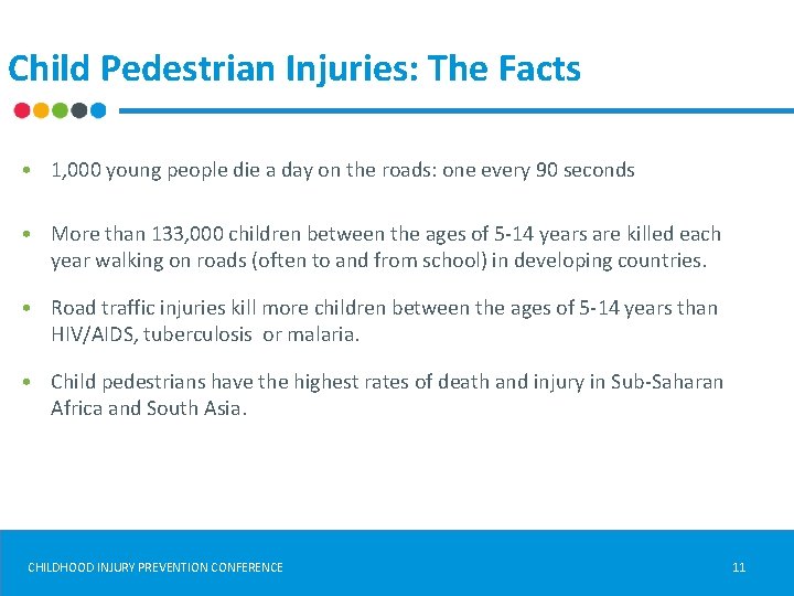 Child Pedestrian Injuries: The Facts • 1, 000 young people die a day on