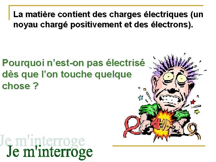 La matière contient des charges électriques (un noyau chargé positivement et des électrons). Pourquoi