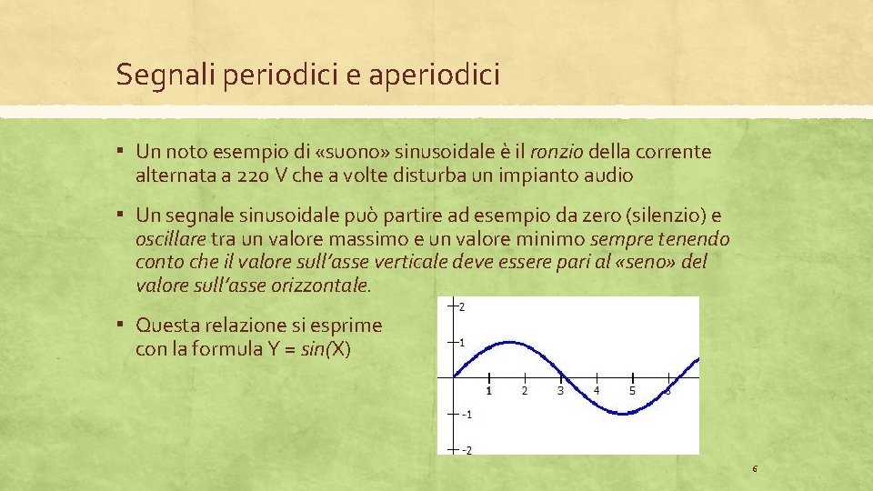 Segnali periodici e aperiodici ▪ Un noto esempio di «suono» sinusoidale è il ronzio