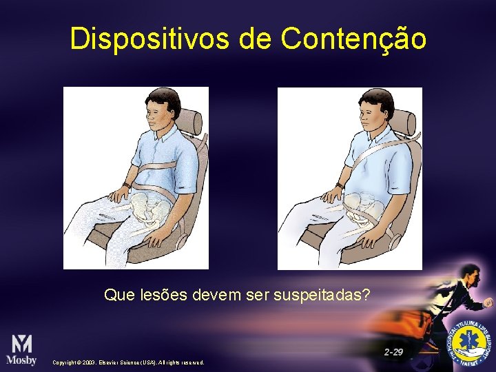 Dispositivos de Contenção Que lesões devem ser suspeitadas? 2 -29 Copyright © 2003, Elsevier