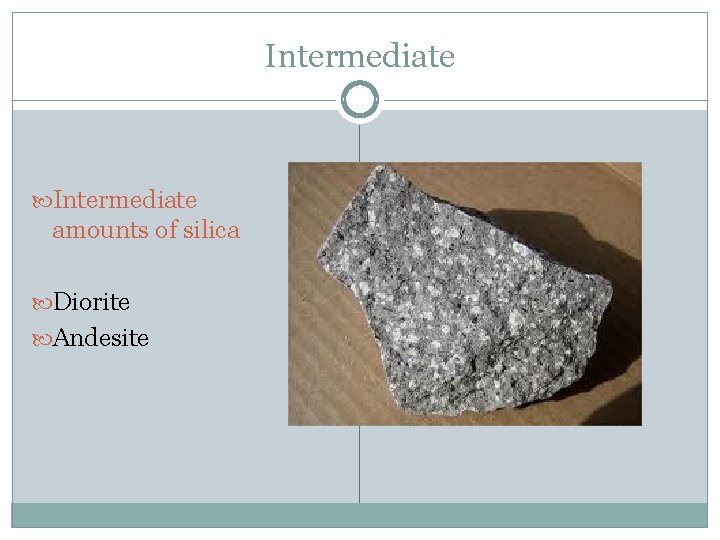 Intermediate amounts of silica Diorite Andesite 