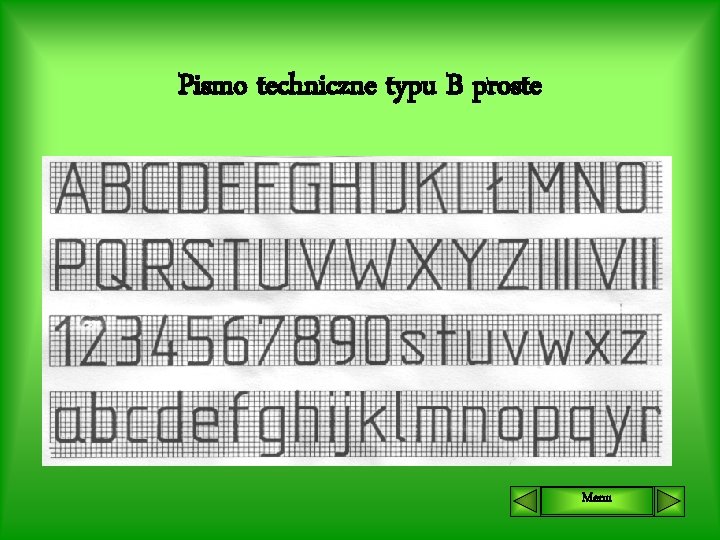 Pismo techniczne typu B proste Menu 