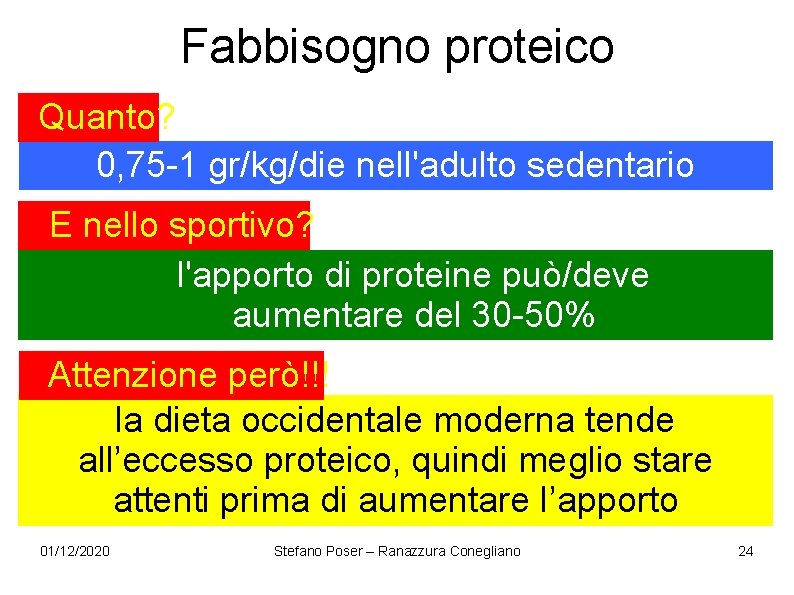 Fabbisogno proteico Quanto? 0, 75 -1 gr/kg/die nell'adulto sedentario E nello sportivo? l'apporto di Fabbisogno proteico Quanto? 0, 75 -1 gr/kg/die nell'adulto sedentario E nello sportivo? l'apporto di