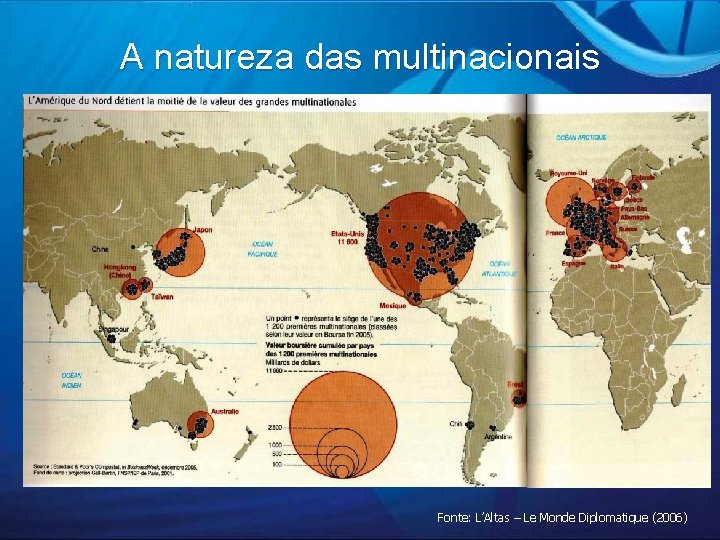 A natureza das multinacionais Fonte: L’Altas – Le Monde Diplomatique (2006) 