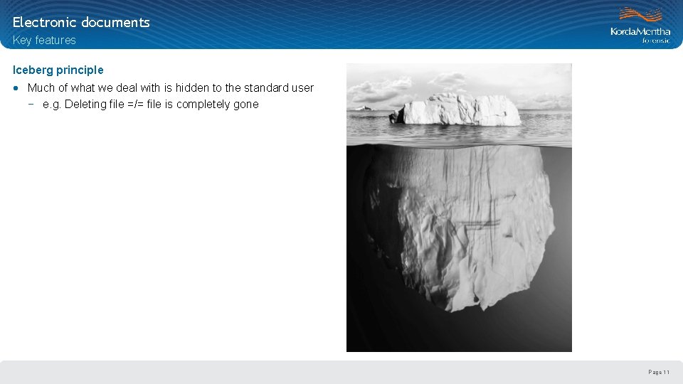 Electronic documents Key features Iceberg principle · Much of what we deal with is