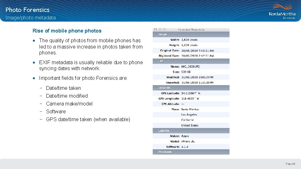 Photo Forensics Image/photo metadata Rise of mobile phone photos · The quality of photos