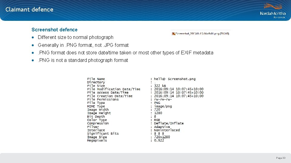 Claimant defence Screenshot defence · Different size to normal photograph · Generally in. PNG