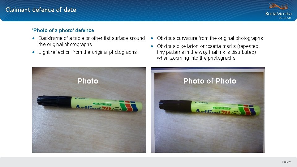 Claimant defence of date 'Photo of a photo' defence · Backframe of a table