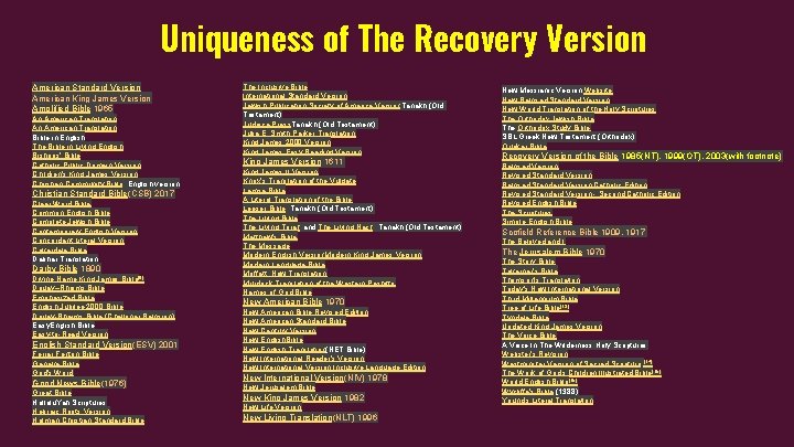 Uniqueness of The Recovery Version American Standard Version American King James Version Amplified Bible