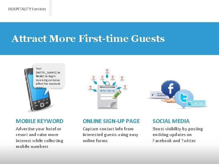 HOSPITALITY Services Attract More First-time Guests Text [HOTEL_NAME] to 96362 to begin receiving exclusive