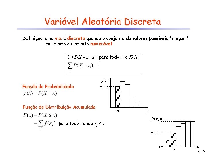 Variável Aleatória Discreta Definição: uma v. a. é discreta quando o conjunto de valores