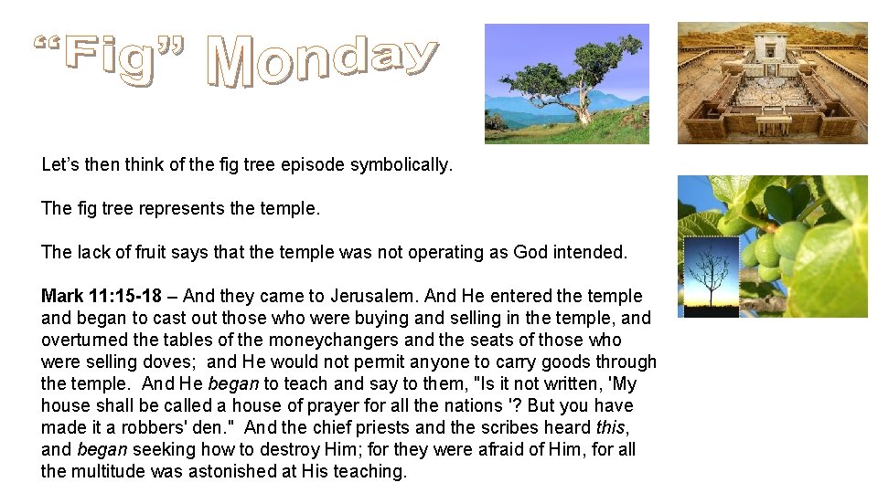 Let’s then think of the fig tree episode symbolically. The fig tree represents the