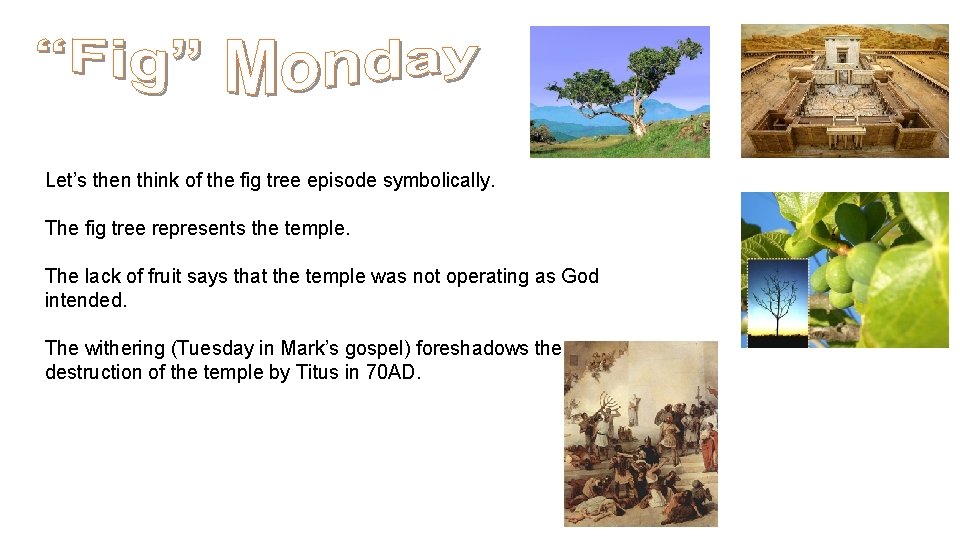 Let’s then think of the fig tree episode symbolically. The fig tree represents the