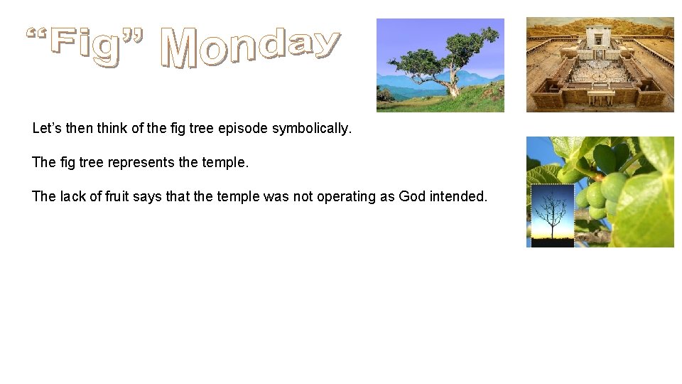 Let’s then think of the fig tree episode symbolically. The fig tree represents the