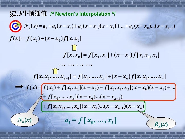 § 2. 3牛顿插值 /* Newton’s Interpolation */ ………… Nn(x) ai = f [ x