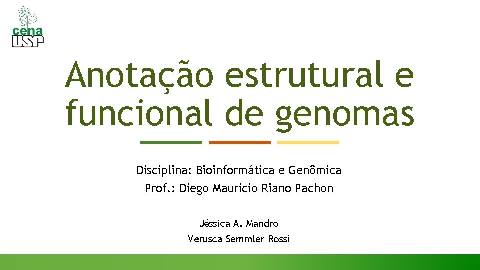 Anotação estrutural e funcional de genomas Disciplina: Bioinformática e Genômica Prof. : Diego Mauricio