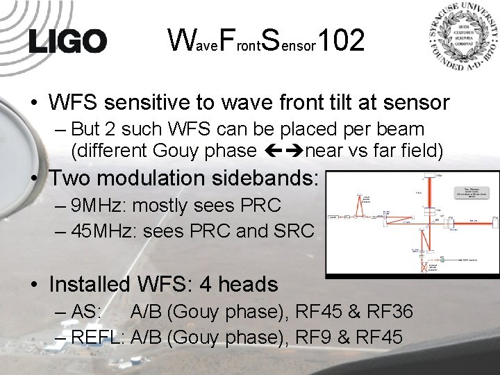 Wave. Front. Sensor 102 • WFS sensitive to wave front tilt at sensor –