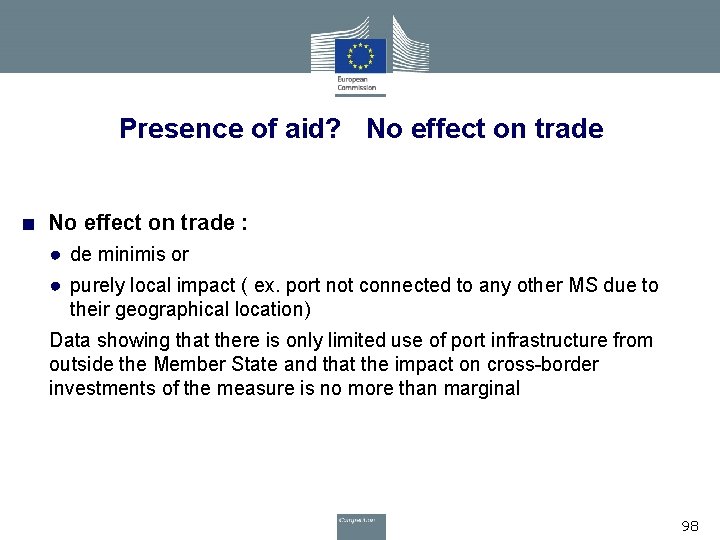 Presence of aid? No effect on trade ■ No effect on trade : ●