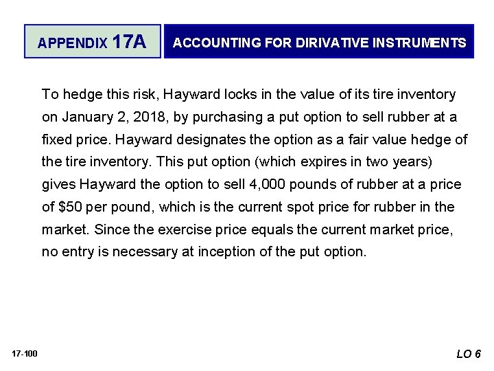 APPENDIX 17 A ACCOUNTING FOR DIRIVATIVE INSTRUMENTS To hedge this risk, Hayward locks in