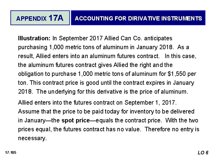 APPENDIX 17 A ACCOUNTING FOR DIRIVATIVE INSTRUMENTS Illustration: In September 2017 Allied Can Co.