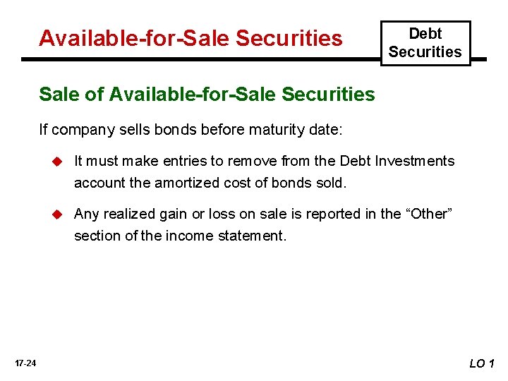 Available-for-Sale Securities Debt Securities Sale of Available-for-Sale Securities If company sells bonds before maturity