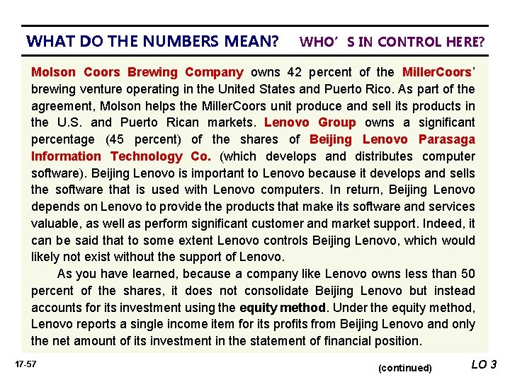 WHAT DO THE NUMBERS MEAN? WHAT’S WHO’SYOUR IN CONTROL HERE? PRINCIPLE Molson Coors Brewing