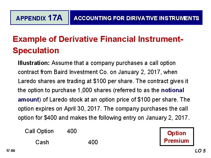APPENDIX 17 A ACCOUNTING FOR DIRIVATIVE INSTRUMENTS Example of Derivative Financial Instrument. Speculation Illustration: