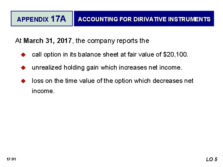 APPENDIX 17 A ACCOUNTING FOR DIRIVATIVE INSTRUMENTS At March 31, 2017, the company reports