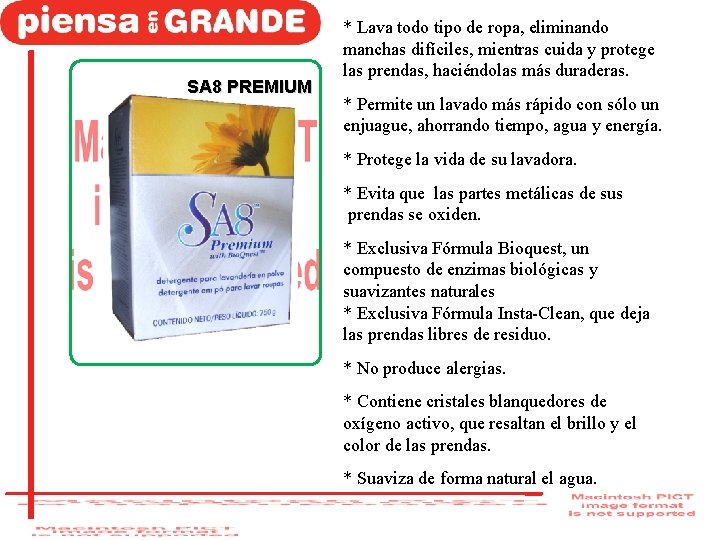 SA 8 PREMIUM * Lava todo tipo de ropa, eliminando manchas difíciles, mientras cuida SA 8 PREMIUM * Lava todo tipo de ropa, eliminando manchas difíciles, mientras cuida