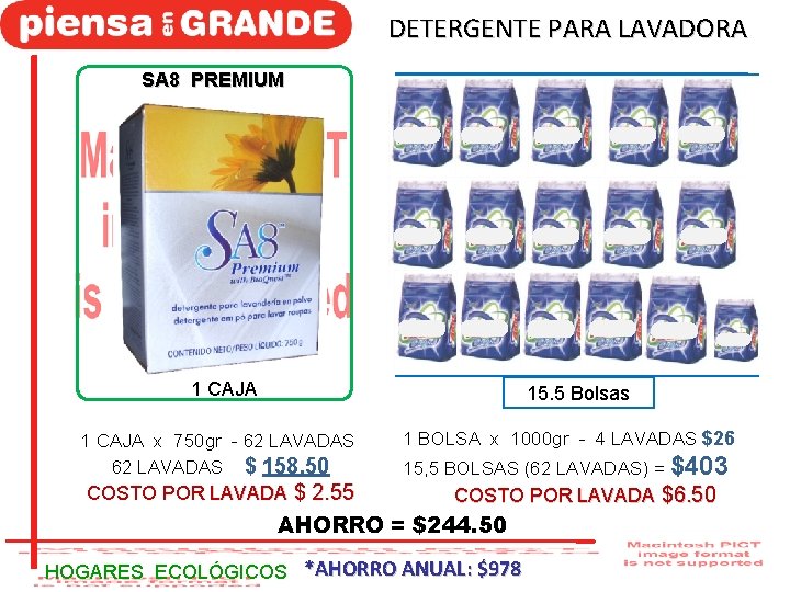 DETERGENTE PARA LAVADORA SA 8 PREMIUM 1 CAJA 15. 5 Bolsas 1 CAJA x DETERGENTE PARA LAVADORA SA 8 PREMIUM 1 CAJA 15. 5 Bolsas 1 CAJA x