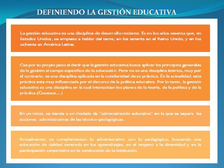 DEFINIENDO LA GESTIÓN EDUCATIVA DEFINIENDO LA GESTIÓN EDUCATIVA