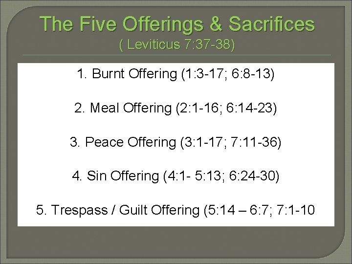 The Five Offerings & Sacrifices ( Leviticus 7: 37 -38) 1. Burnt Offering (1: The Five Offerings & Sacrifices ( Leviticus 7: 37 -38) 1. Burnt Offering (1: