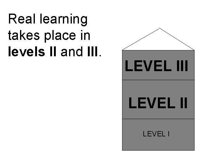 Real learning takes place in levels II and III. LEVEL III LEVEL I 