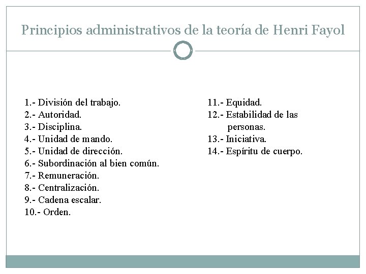 Principios administrativos de la teoría de Henri Fayol 1. - División del trabajo. 2. Principios administrativos de la teoría de Henri Fayol 1. - División del trabajo. 2.