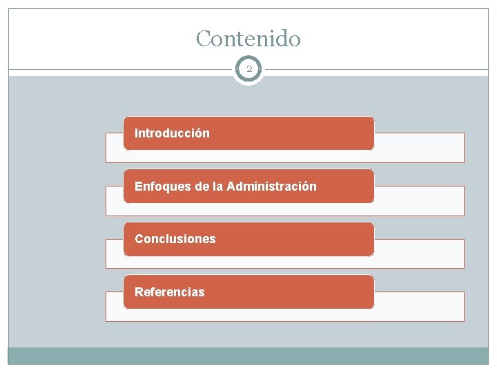 Contenido 2 Introducción Enfoques de la Administración Conclusiones Referencias Contenido 2 Introducción Enfoques de la Administración Conclusiones Referencias