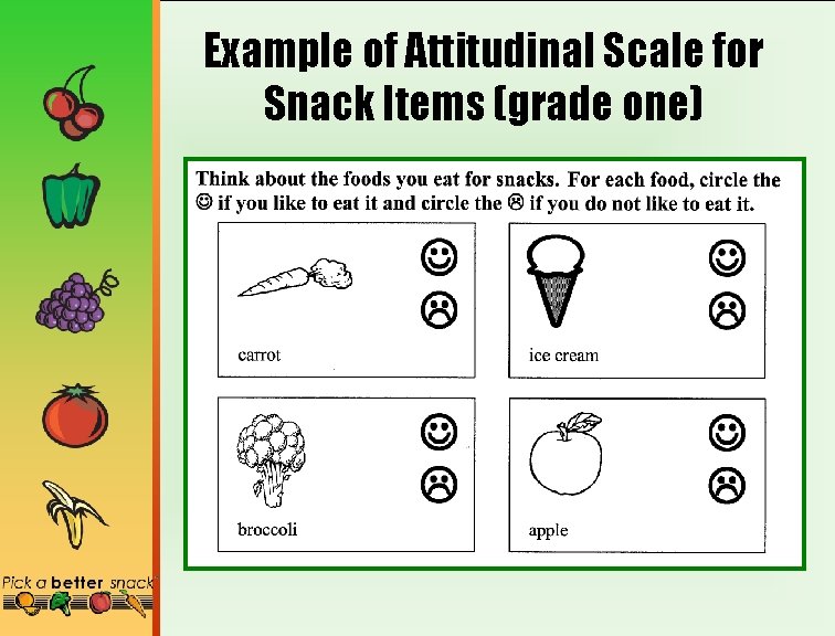 Example of Attitudinal Scale for Snack Items (grade one) 