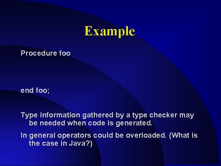 Example Procedure foo end foo; Type information gathered by a type checker may be Example Procedure foo end foo; Type information gathered by a type checker may be
