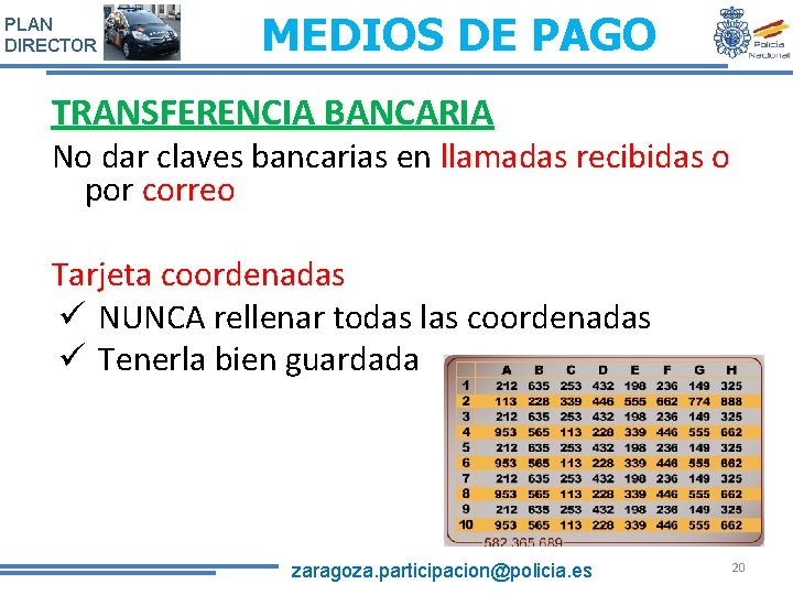 PLAN DIRECTOR MEDIOS DE PAGO TRANSFERENCIA BANCARIA No dar claves bancarias en llamadas recibidas PLAN DIRECTOR MEDIOS DE PAGO TRANSFERENCIA BANCARIA No dar claves bancarias en llamadas recibidas