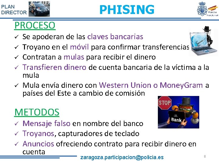 PLAN DIRECTOR PHISING PROCESO ü ü ü Se apoderan de las claves bancarias Troyano PLAN DIRECTOR PHISING PROCESO ü ü ü Se apoderan de las claves bancarias Troyano