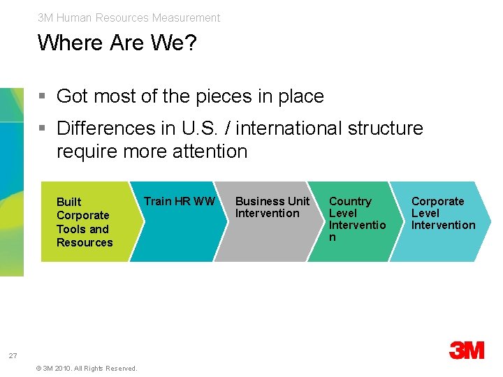 3 M Human Resources Measurement Where Are We? § Got most of the pieces